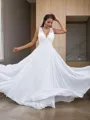 A-line V-Neck Sleeveless Pretty Floor-Length Chiffon Wedding Dresses
