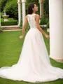 A-line V-Neck Timeless Sleeveless Court Train Tulle Wedding Dresses