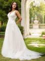 A-line V-Neck Timeless Sleeveless Court Train Tulle Wedding Dresses