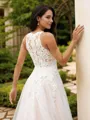 A-line V-Neck Timeless Sleeveless Court Train Tulle Wedding Dresses