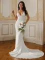 Sheath/Column V-Neck Bold Sleeveless Court Train Stretch Crepe Wedding Dresses