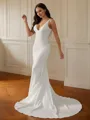 Sheath/Column V-Neck Bold Sleeveless Court Train Stretch Crepe Wedding Dresses
