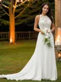 A-line Scoop Subtle Sleeveless Sweep Train Chiffon Wedding Dresses