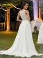 A-line Scoop Subtle Sleeveless Sweep Train Chiffon Wedding Dresses
