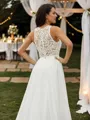 A-line Scoop Subtle Sleeveless Sweep Train Chiffon Wedding Dresses