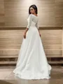 A-line Sweetheart Perfect 3/4 Sleeves Sweep Train Tulle Wedding Dresses