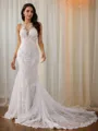 Sheath/Column Scoop Exquisite Sleeveless Court Train Lace Wedding Dresses