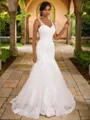 Trumpet/Mermaid V-Neck Sleeveless Sweep Train Captivating Lace Wedding Dresses