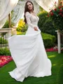 A-line V-Neck Long Sleeves Sweep Train Timeless Chiffon Wedding Dresses