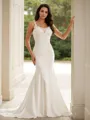 Sheath/Column Straps Crisp Sleeveless Court Train Stretch Crepe Wedding Dresses