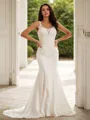 Sheath/Column Straps Crisp Sleeveless Court Train Stretch Crepe Wedding Dresses