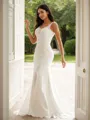 Sheath/Column Straps Crisp Sleeveless Court Train Stretch Crepe Wedding Dresses
