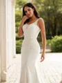 Sheath/Column Straps Crisp Sleeveless Court Train Stretch Crepe Wedding Dresses