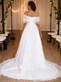 A-line Flowing Off-the-Shoulder Sleeveless Sweep Train Organza Wedding Dresses