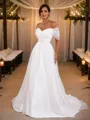 A-line Flowing Off-the-Shoulder Sleeveless Sweep Train Organza Wedding Dresses
