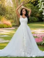 A-line Sweetheart Sleeveless Sweep Train Lace Sophisticated Wedding Dresses