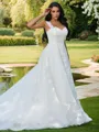 A-line Sweetheart Sleeveless Sweep Train Lace Sophisticated Wedding Dresses