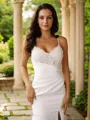 Sheath/Column V-Neck Curve-enhancing Sleeveless Sweep Train Stretch Crepe Wedding Dresses