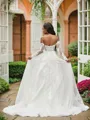 A-line Dreamy Off-the-Shoulder Long Sleeves Sweep Train Tulle Wedding Dresses