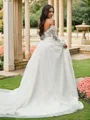 A-line Dreamy Off-the-Shoulder Long Sleeves Sweep Train Tulle Wedding Dresses