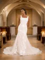 Sheath/Column Straps Sleeveless Sweep Train Understated Lace Wedding Dresses