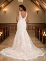 Sheath/Column Straps Sleeveless Sweep Train Understated Lace Wedding Dresses