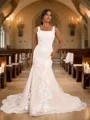 Sheath/Column Straps Sleeveless Sweep Train Understated Lace Wedding Dresses