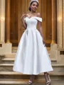 A-line Off-the-Shoulder Sleeveless Classic Ankle-Length Satin Wedding Dresses