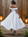 A-line Off-the-Shoulder Sleeveless Classic Ankle-Length Satin Wedding Dresses