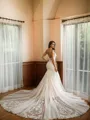 Trumpet/Mermaid V-Neck Dramatic Sleeveless Cathedral Train Tulle Wedding Dresses