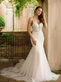 Trumpet/Mermaid V-Neck Dramatic Sleeveless Cathedral Train Tulle Wedding Dresses