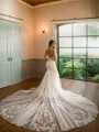 Trumpet/Mermaid V-Neck Dramatic Sleeveless Cathedral Train Tulle Wedding Dresses