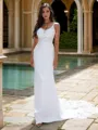 Sheath/Column V-Neck Sleeveless Sweep Train Stretch Crepe Seductive Wedding Dresses