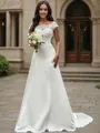 A-line Scoop Sleeveless Trendy Chapel Train Satin Wedding Dresses