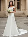 A-line Scoop Sleeveless Trendy Chapel Train Satin Wedding Dresses