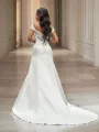 A-line Scoop Sleeveless Trendy Chapel Train Satin Wedding Dresses