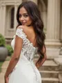 A-line Scoop Sleeveless Trendy Chapel Train Satin Wedding Dresses
