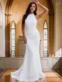 Sheath/Column Halter Flattering Sleeveless Sweep Train Stretch Crepe Wedding Dresses