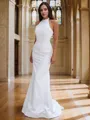 Sheath/Column Halter Flattering Sleeveless Sweep Train Stretch Crepe Wedding Dresses