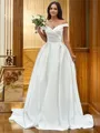A-line Off-the-Shoulder Sleeveless Court Train Fashion Satin Wedding Dresses