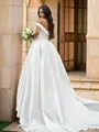 A-line Off-the-Shoulder Sleeveless Court Train Fashion Satin Wedding Dresses