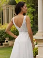 A-line V-Neck Feminine Sleeveless Sweep Train Chiffon Wedding Dresses