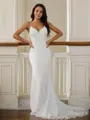 Sheath/Column V-Neck Flattering Sleeveless Court Train Stretch Crepe Wedding Dresses