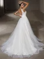 A-line V-Neck Sleeveless Chapel Train Tulle Timeless Wedding Dresses