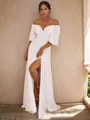 A-line Off-the-Shoulder Charming 1/2 Sleeves Floor-Length Chiffon Wedding Dresses