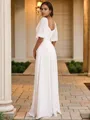 A-line Off-the-Shoulder Charming 1/2 Sleeves Floor-Length Chiffon Wedding Dresses