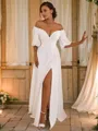 A-line Off-the-Shoulder Charming 1/2 Sleeves Floor-Length Chiffon Wedding Dresses