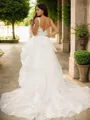 Ball Gown V-Neck Glam Sleeveless Chapel Train Tulle Wedding Dresses