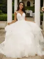 Ball Gown V-Neck Glam Sleeveless Chapel Train Tulle Wedding Dresses