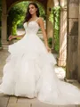 Ball Gown V-Neck Glam Sleeveless Chapel Train Tulle Wedding Dresses